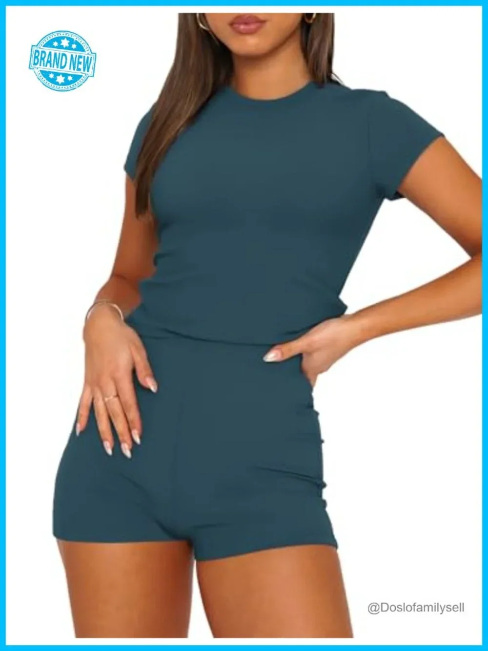 Two Piece Lounge Set Short Sleeve Crew Neck Top High Waisted Shorts Matching Set
